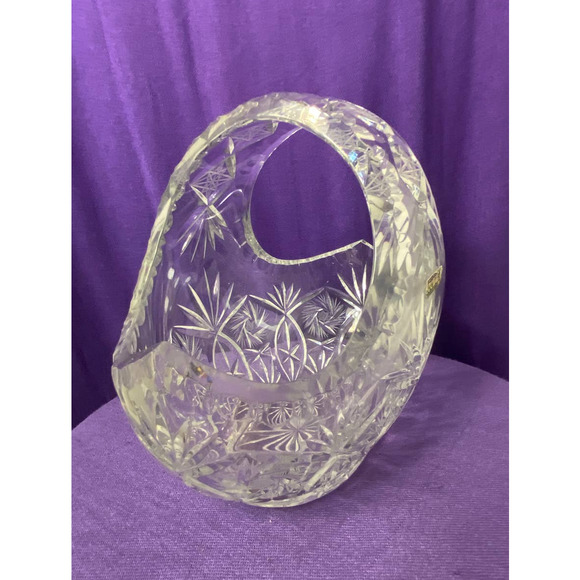 Vintage Lead Crystal Clear Cut Diamond Design Basket - Picture 2 of 15